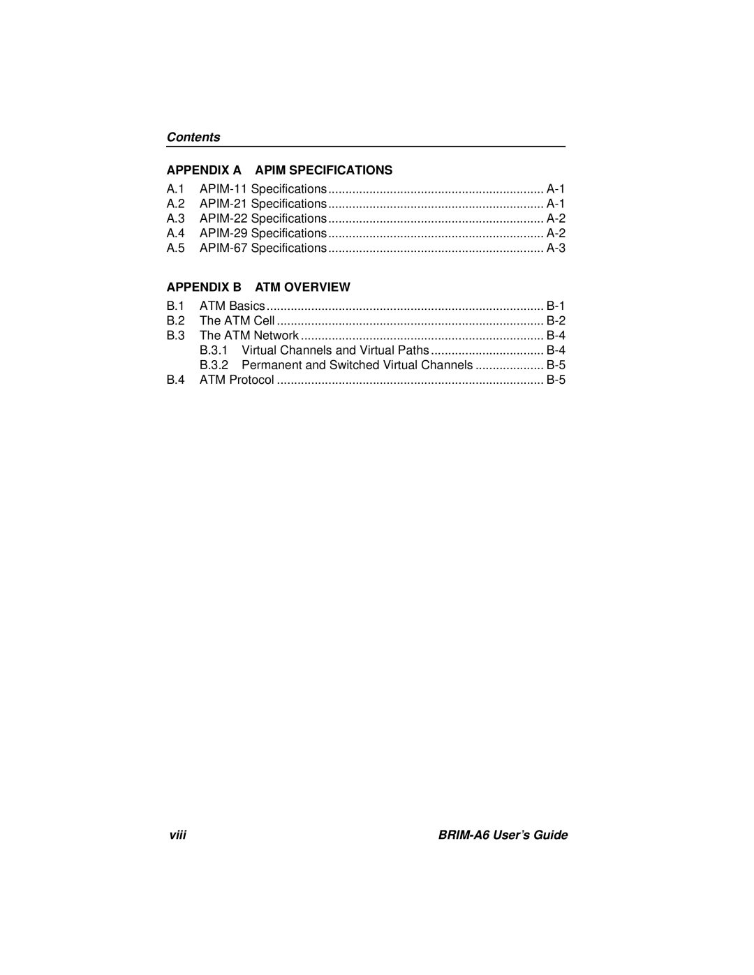 Cabletron Systems manual Viii BRIM-A6 User’s Guide 