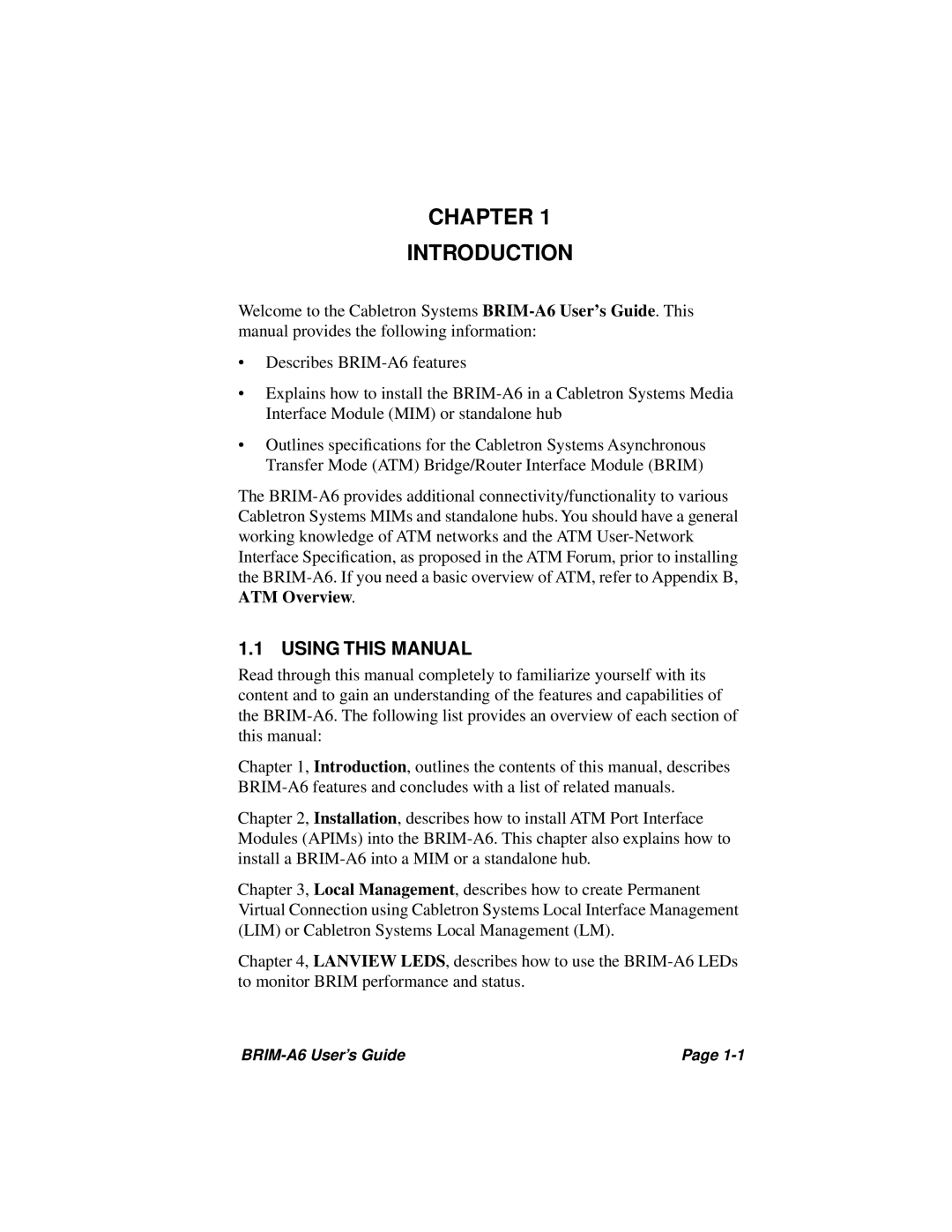 Cabletron Systems BRIM-A6 manual Chapter Introduction, Using this Manual 