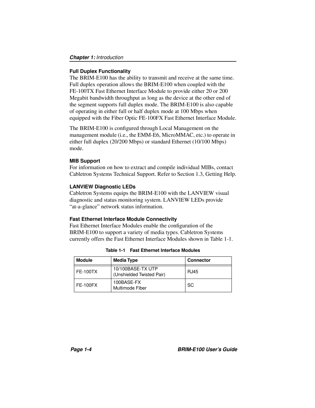 Cabletron Systems BRIM-E100 manual Full Duplex Functionality 