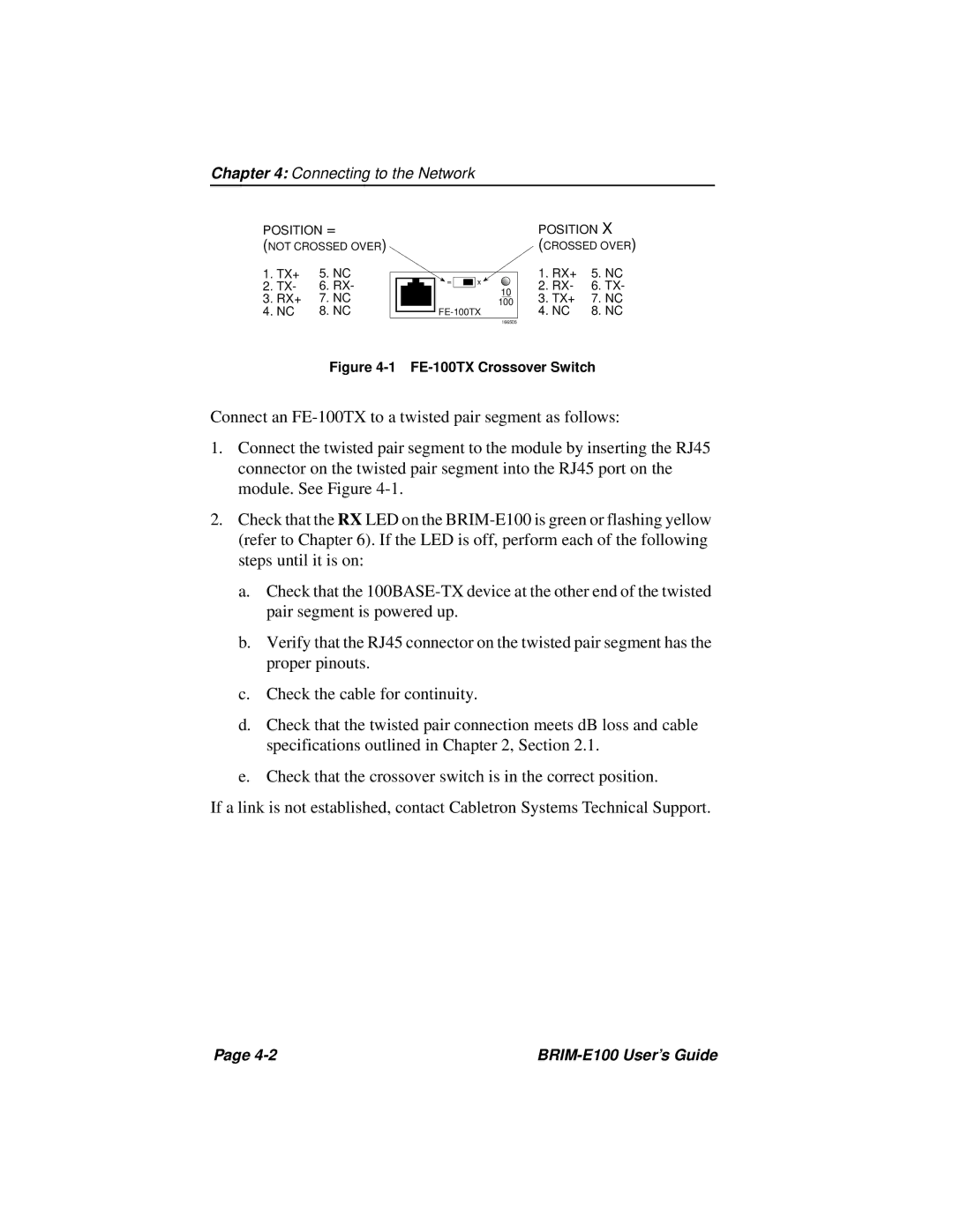 Cabletron Systems BRIM-E100 manual Connecting to the Network 