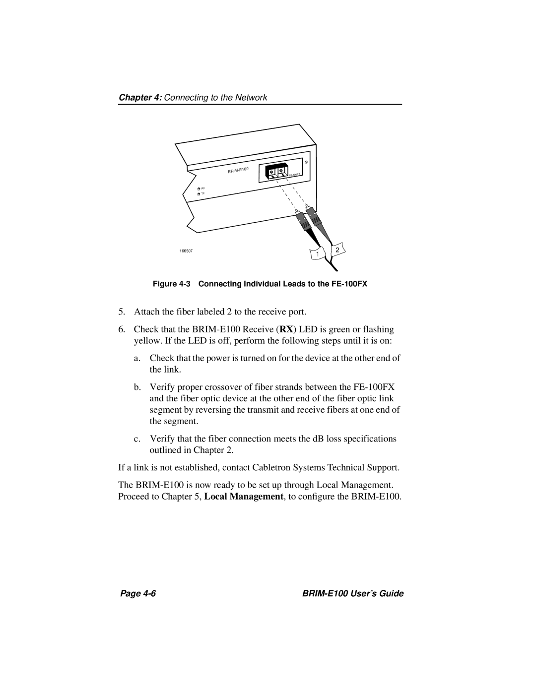 Cabletron Systems BRIM-E100 manual Connecting Individual Leads to the FE-100FX 