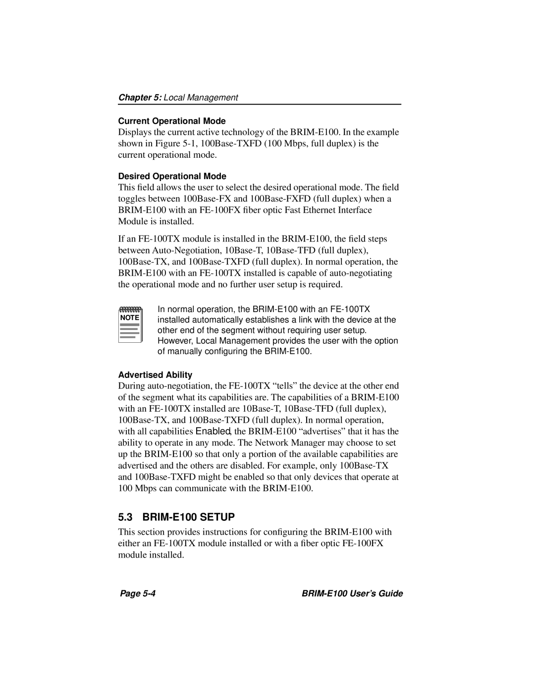 Cabletron Systems manual BRIM-E100 Setup 