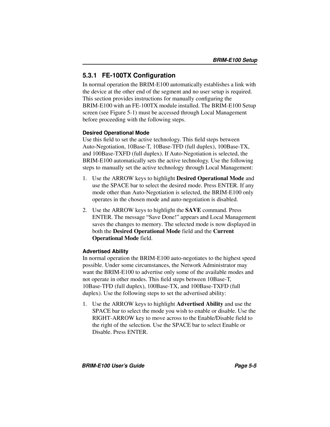 Cabletron Systems BRIM-E100 manual 1 FE-100TX Conﬁguration 