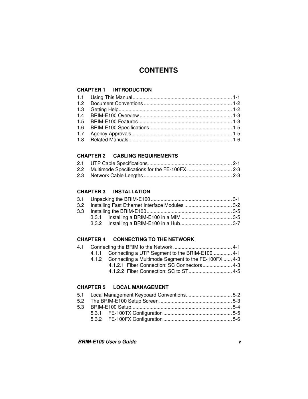 Cabletron Systems BRIM-E100 manual Contents 