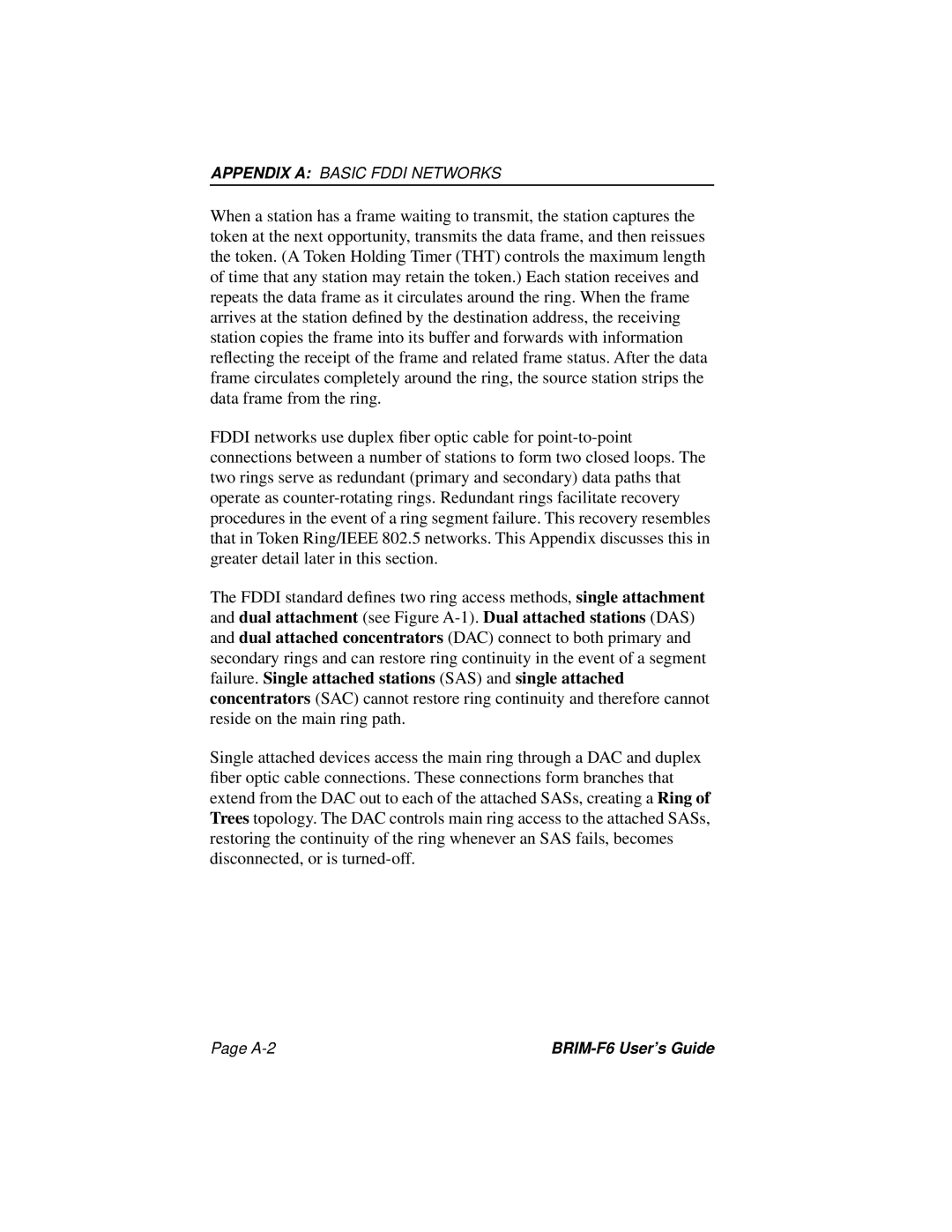 Cabletron Systems BRIM-F6 manual Appendix A Basic Fddi Networks, Page A-2 