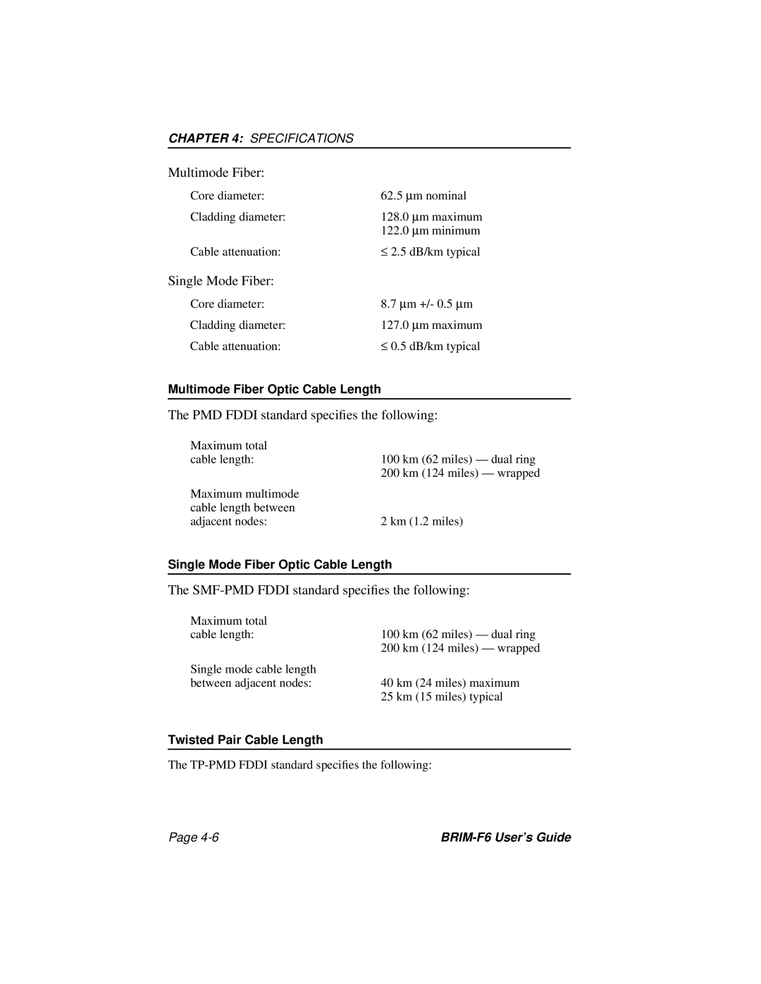 Cabletron Systems BRIM-F6 manual Multimode Fiber 