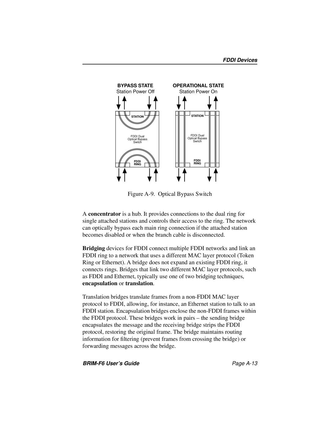 Cabletron Systems manual BRIM-F6 User’s Guide A-13, Bypass State Operational State 