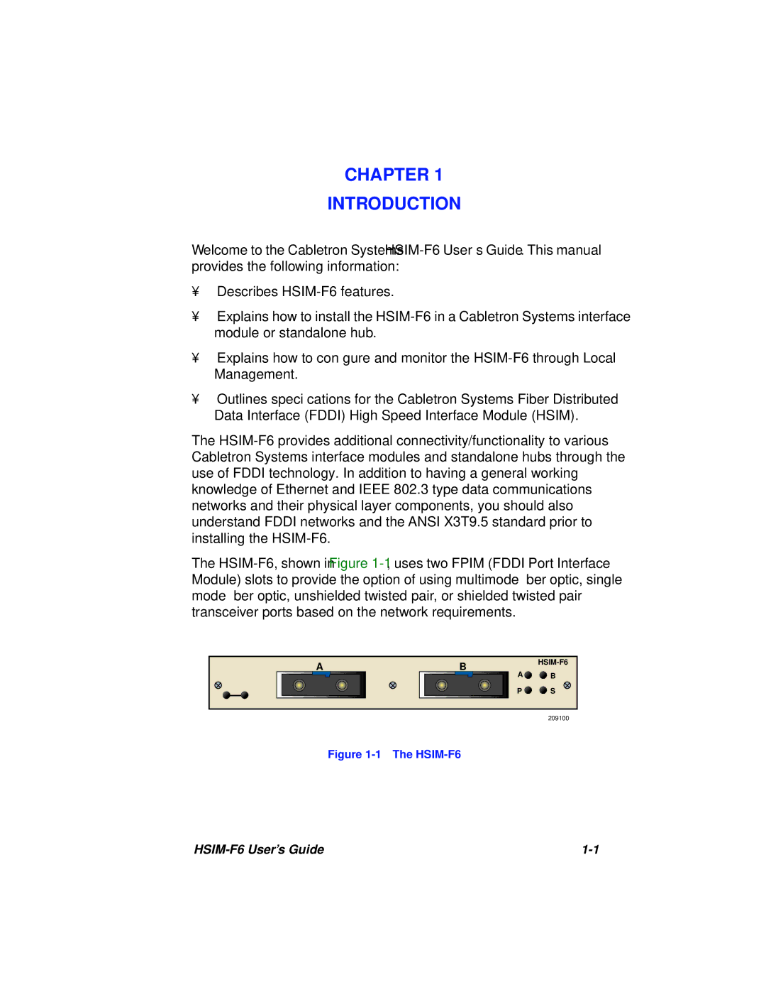 Cabletron Systems BRIM-F6 manual Chapter Introduction 