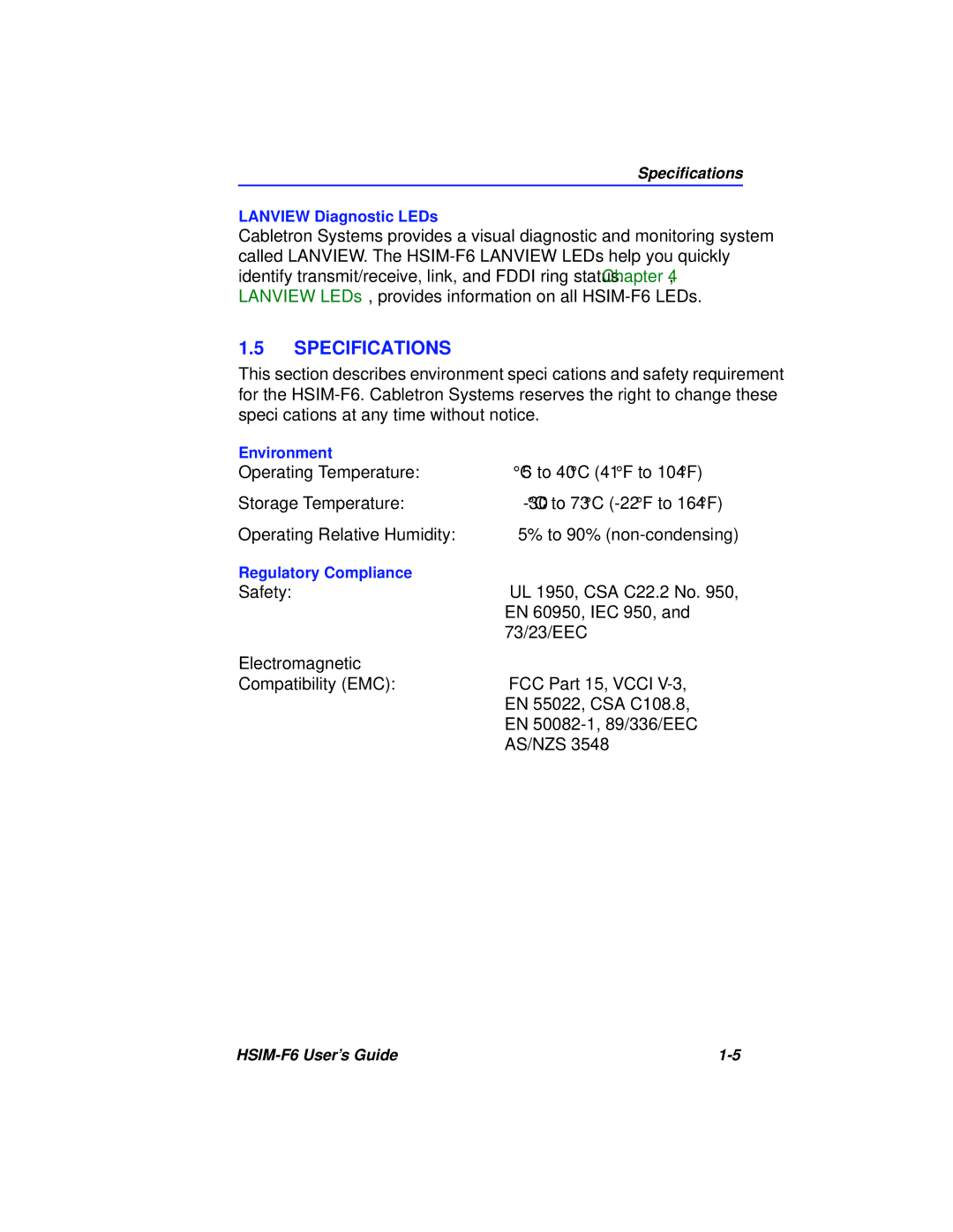 Cabletron Systems BRIM-F6 manual Specifications 