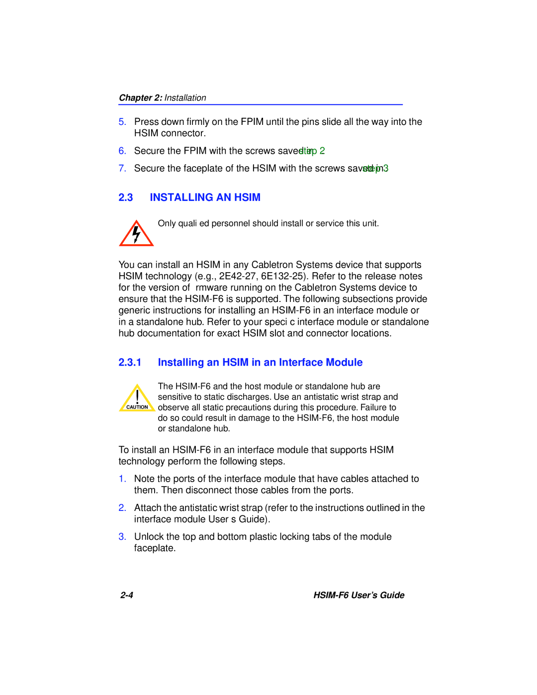 Cabletron Systems BRIM-F6 manual Installing AN Hsim, Installing an Hsim in an Interface Module 