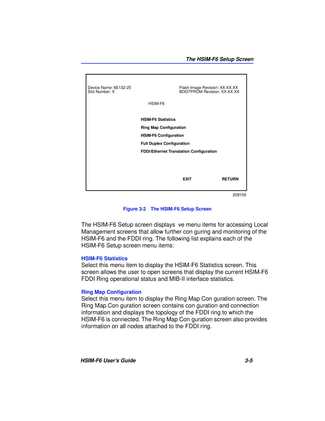 Cabletron Systems BRIM-F6 manual HSIM-F6 Setup Screen 