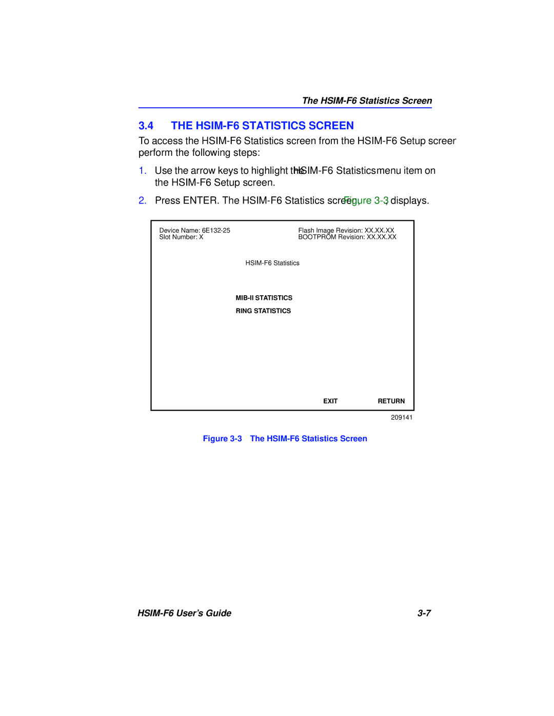 Cabletron Systems BRIM-F6 manual HSIM-F6 Statistics Screen 