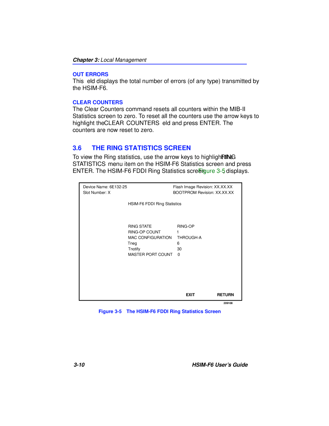 Cabletron Systems BRIM-F6 manual HSIM-F6 Fddi Ring Statistics Screen 