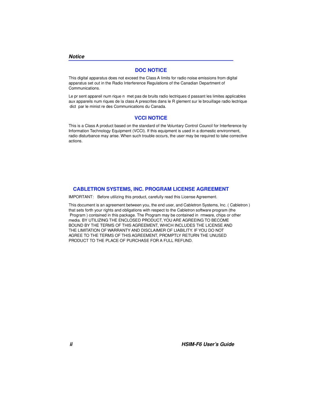 Cabletron Systems BRIM-F6 manual DOC Notice 