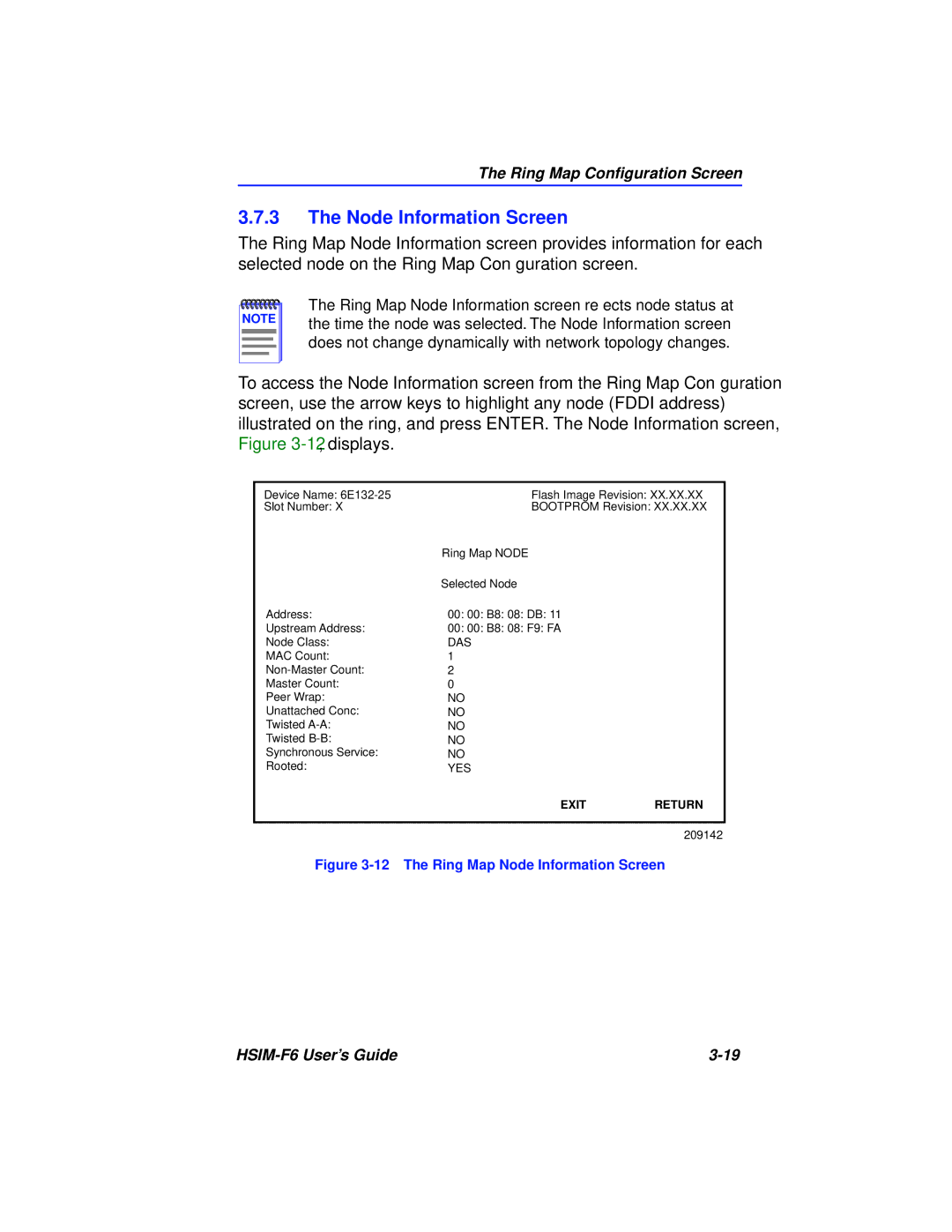 Cabletron Systems BRIM-F6 manual The Ring Map Node Information Screen 