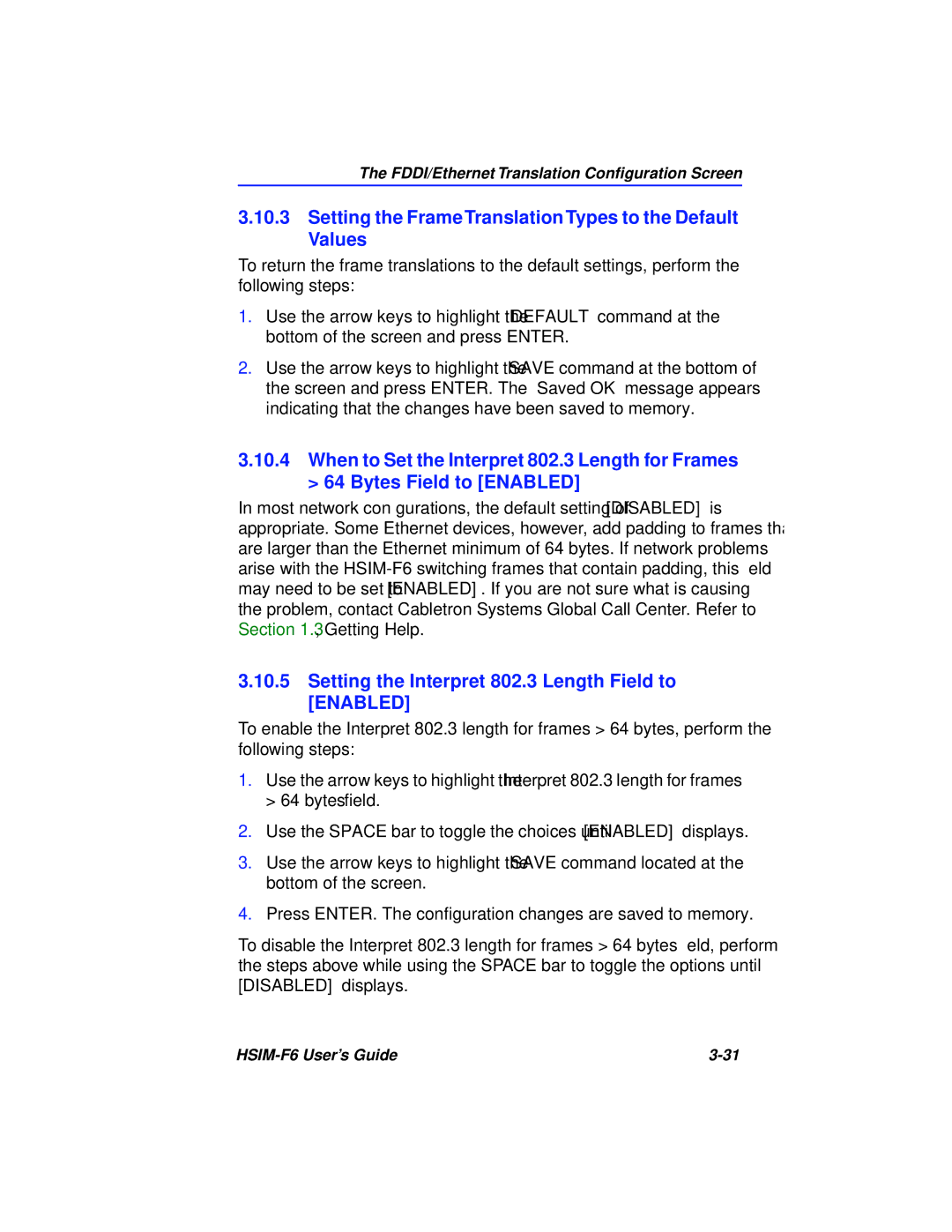 Cabletron Systems BRIM-F6 manual Setting the Frame Translation Types to the Default Values 