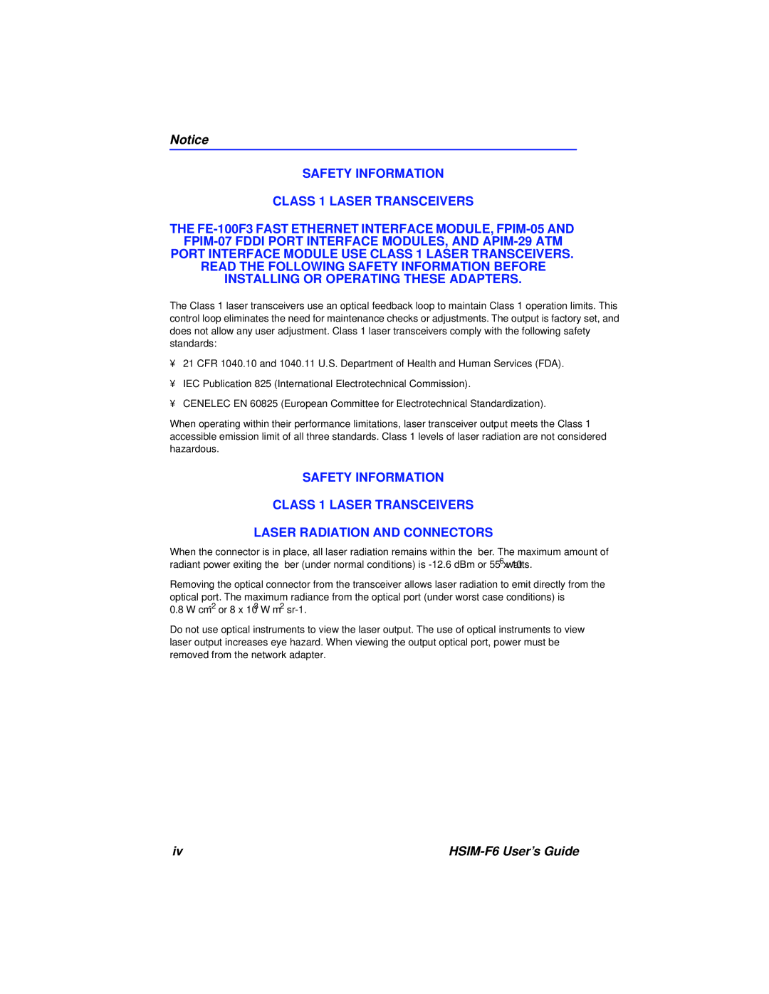 Cabletron Systems BRIM-F6 manual HSIM-F6 User’s Guide 