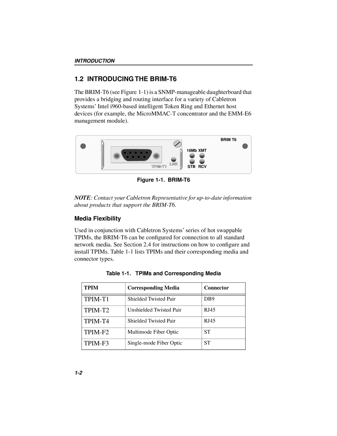 Cabletron Systems manual Introducing the BRIM-T6, Media Flexibility 