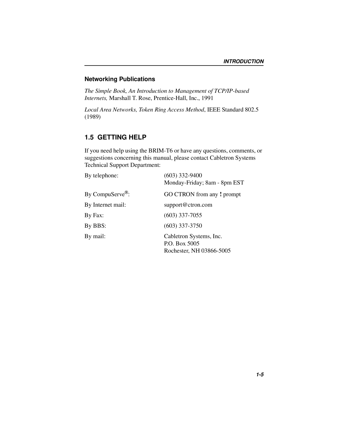 Cabletron Systems BRIM-T6 manual Getting Help, Networking Publications 