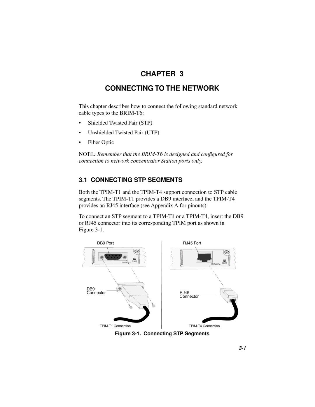 Cabletron Systems BRIM-T6 manual Chapter Connecting to the Network, Connecting STP Segments 