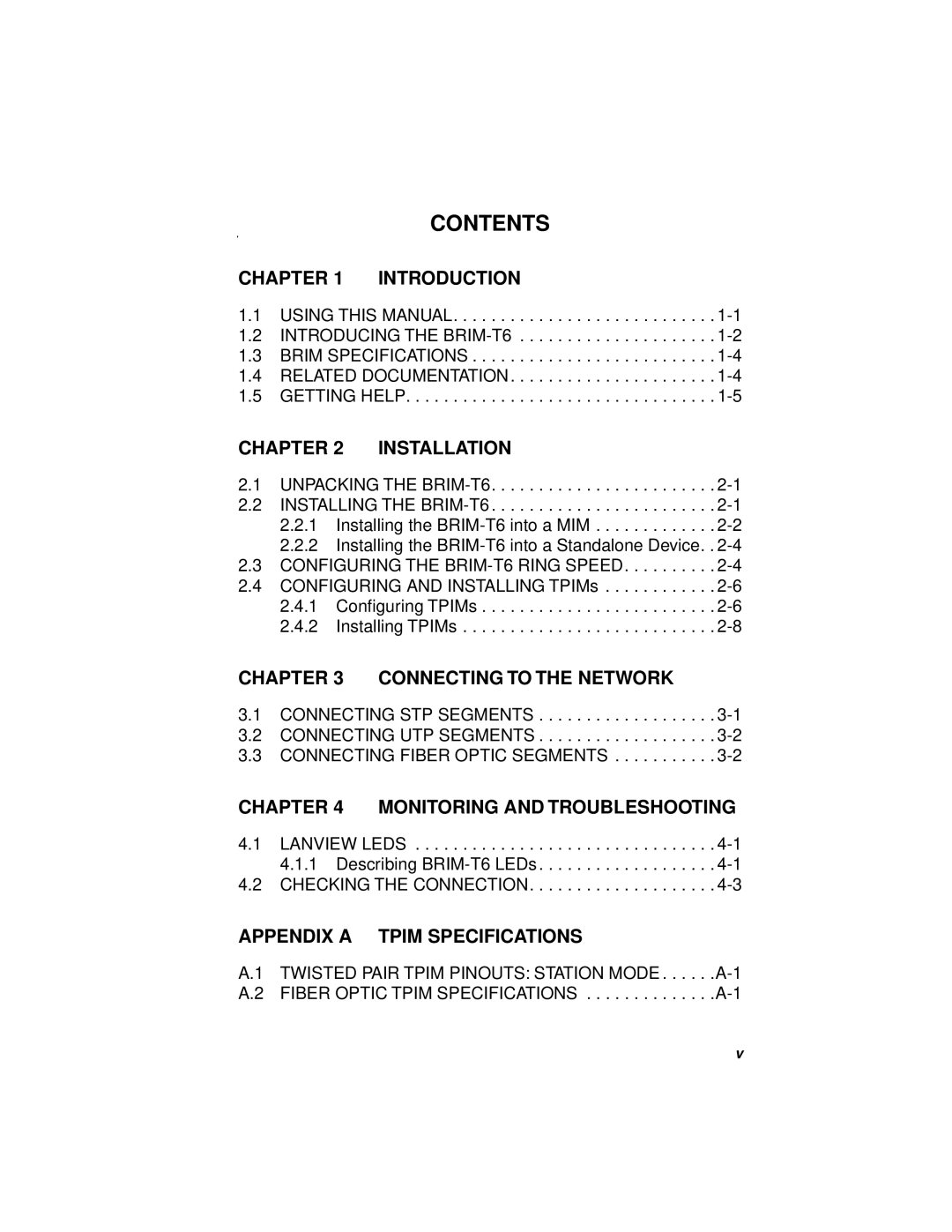 Cabletron Systems BRIM-T6 manual Contents 