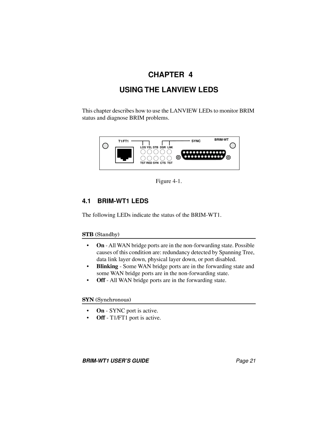 Cabletron Systems manual Chapter Using The Lanview Leds, BRIM-WT1 LEDS 