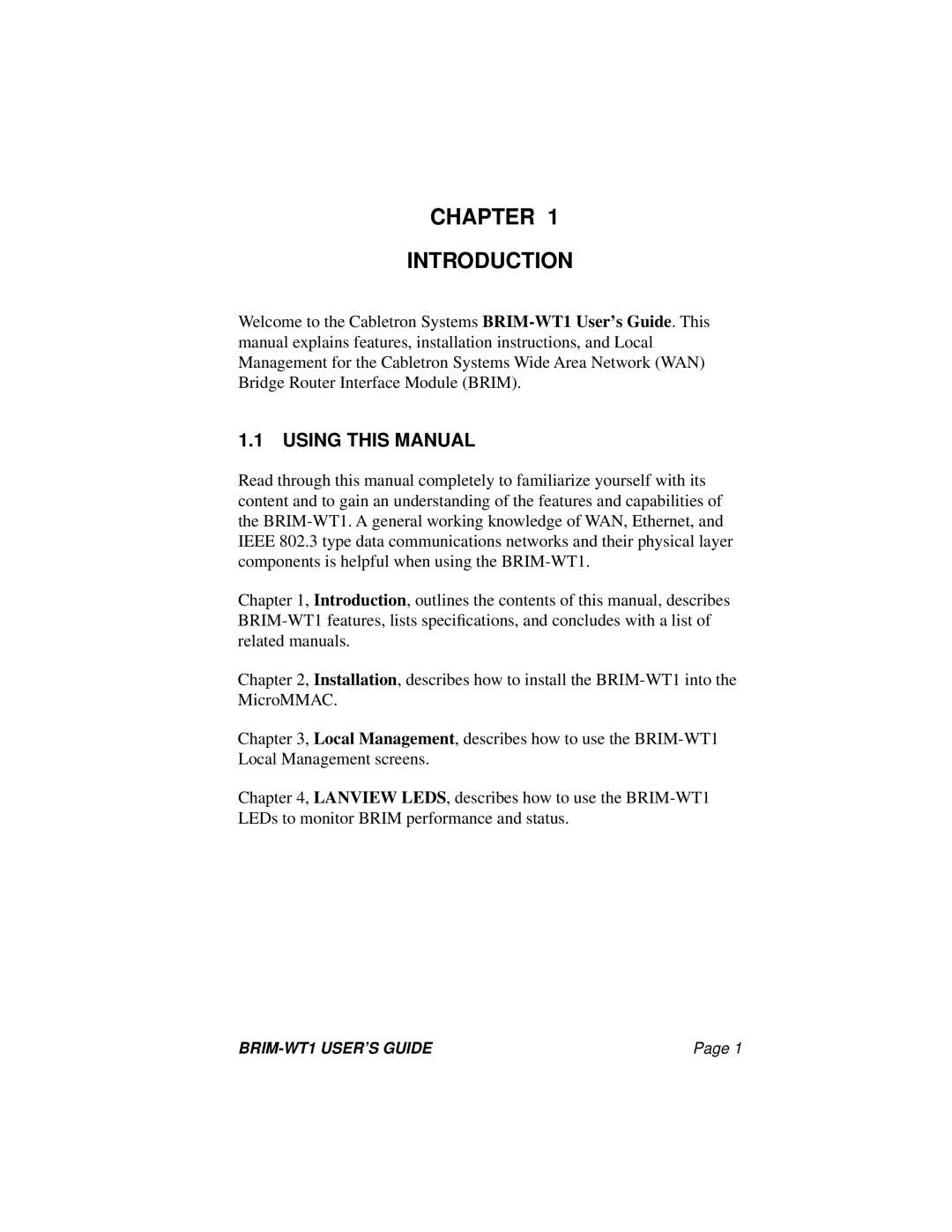 Cabletron Systems BRIM-WT1 manual Chapter Introduction, Using This Manual 