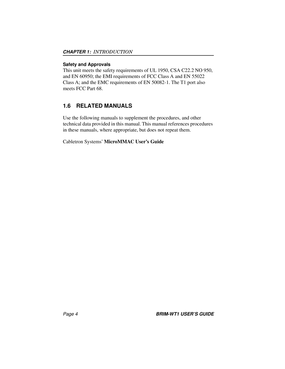 Cabletron Systems BRIM-WT1 manual Related Manuals 