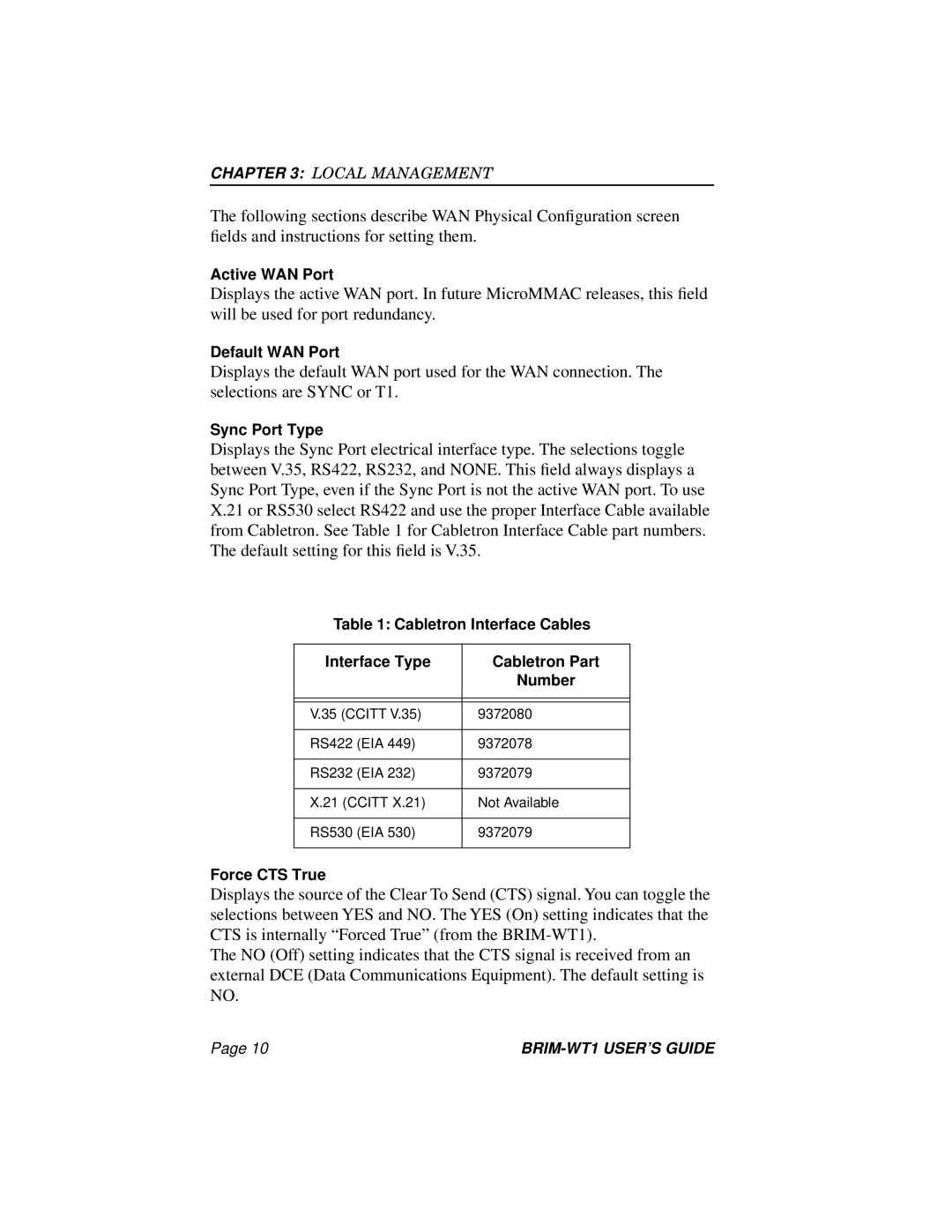 Cabletron Systems BRIM-WT1 manual Active WAN Port 