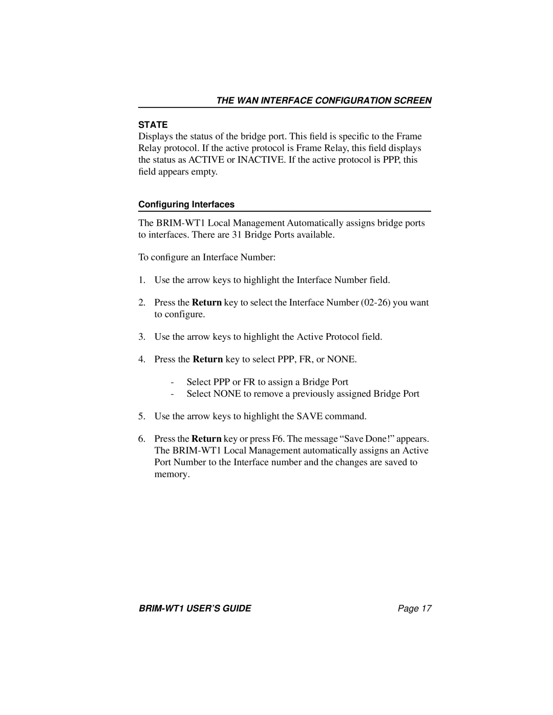 Cabletron Systems BRIM-WT1 manual State 