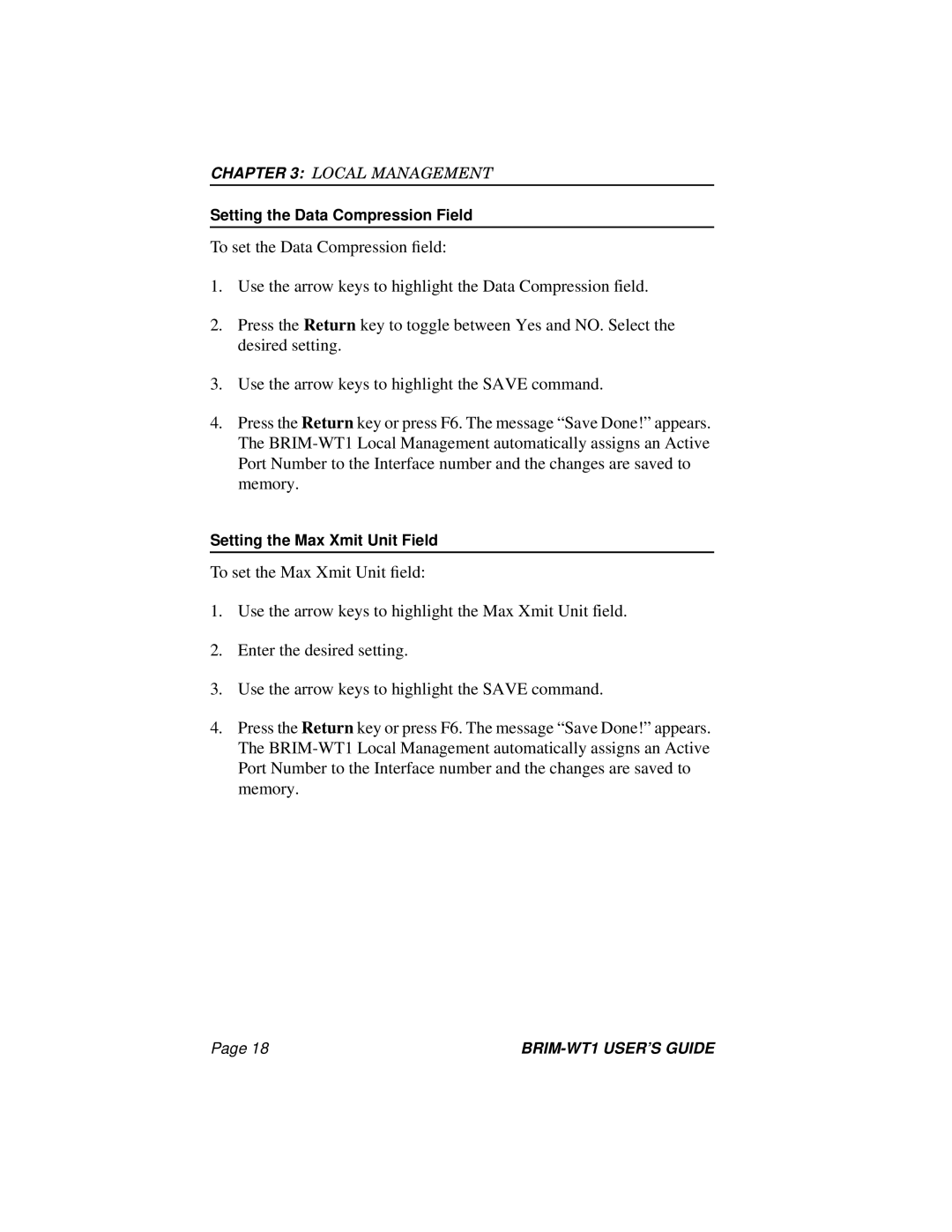 Cabletron Systems BRIM-WT1 manual Setting the Data Compression Field 