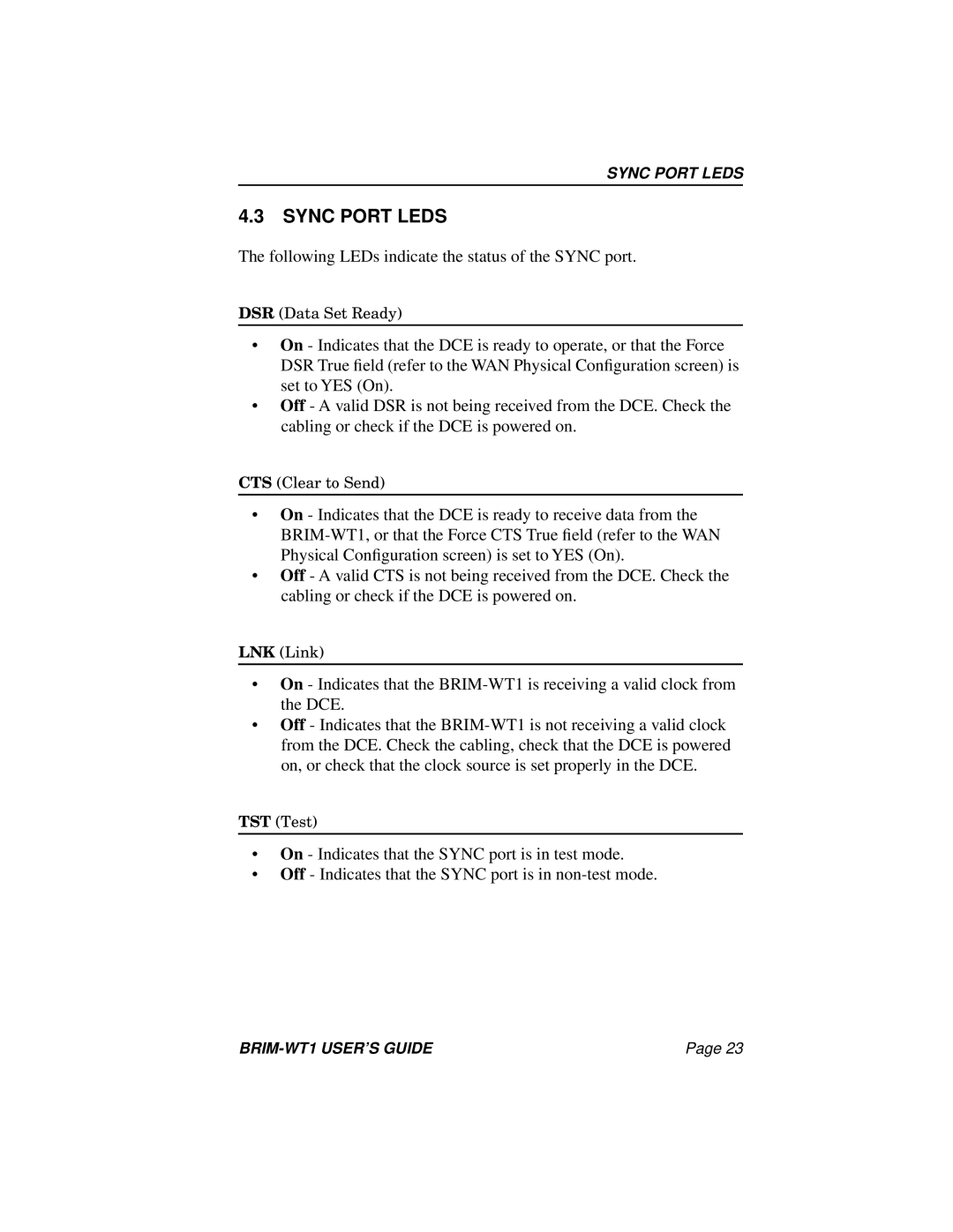 Cabletron Systems BRIM-WT1 manual Sync Port Leds 