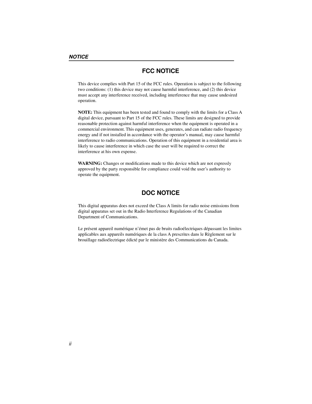 Cabletron Systems BRIM-WT1 manual FCC Notice, DOC Notice 