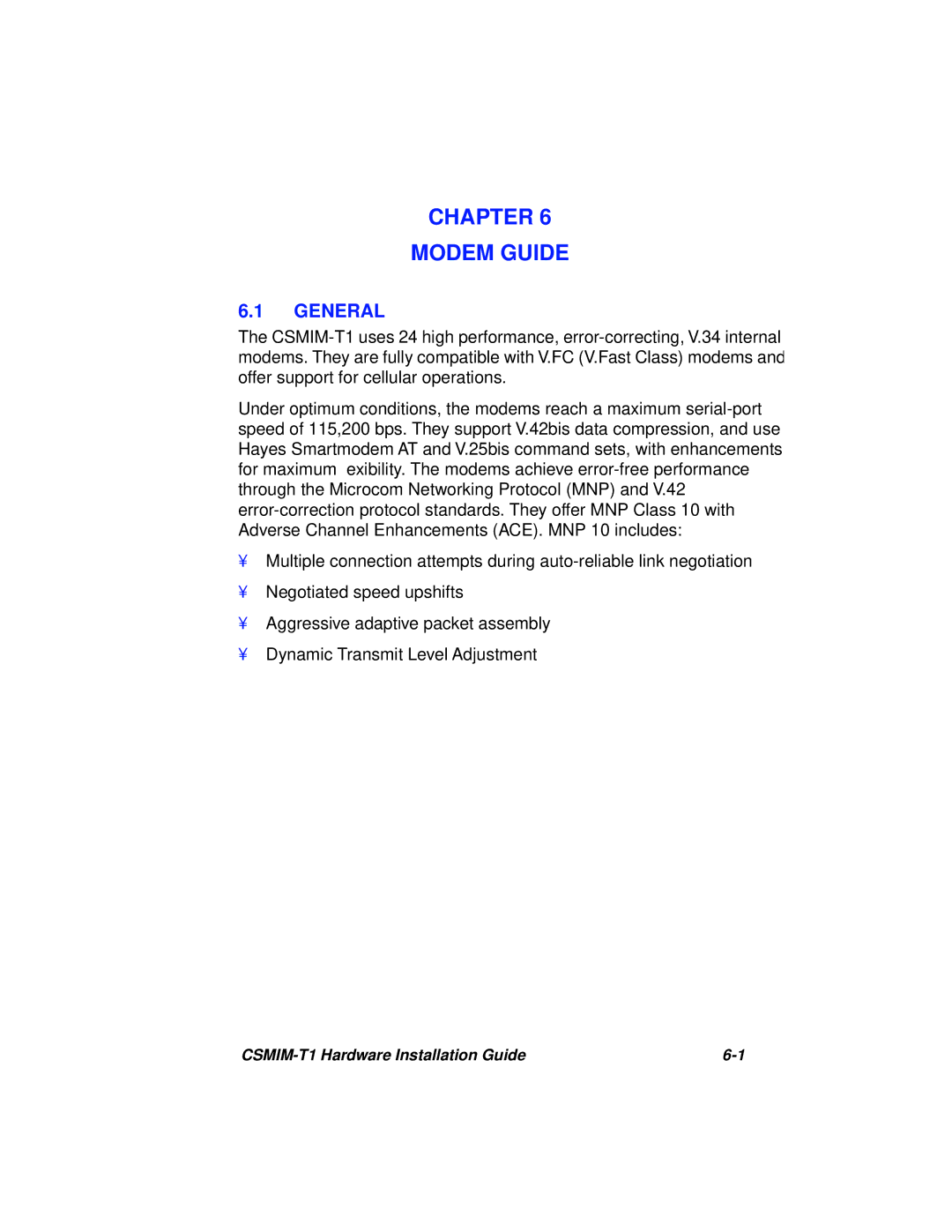 Cabletron Systems CSMIM-T1 manual Chapter Modem Guide 