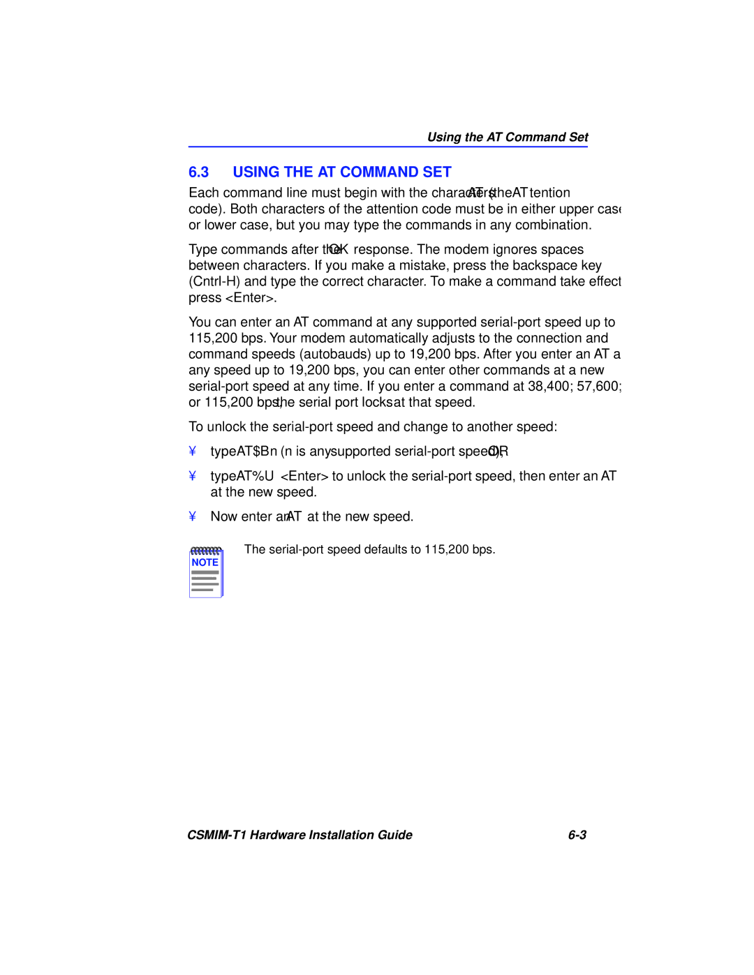 Cabletron Systems CSMIM-T1 manual Using the AT Command SET 