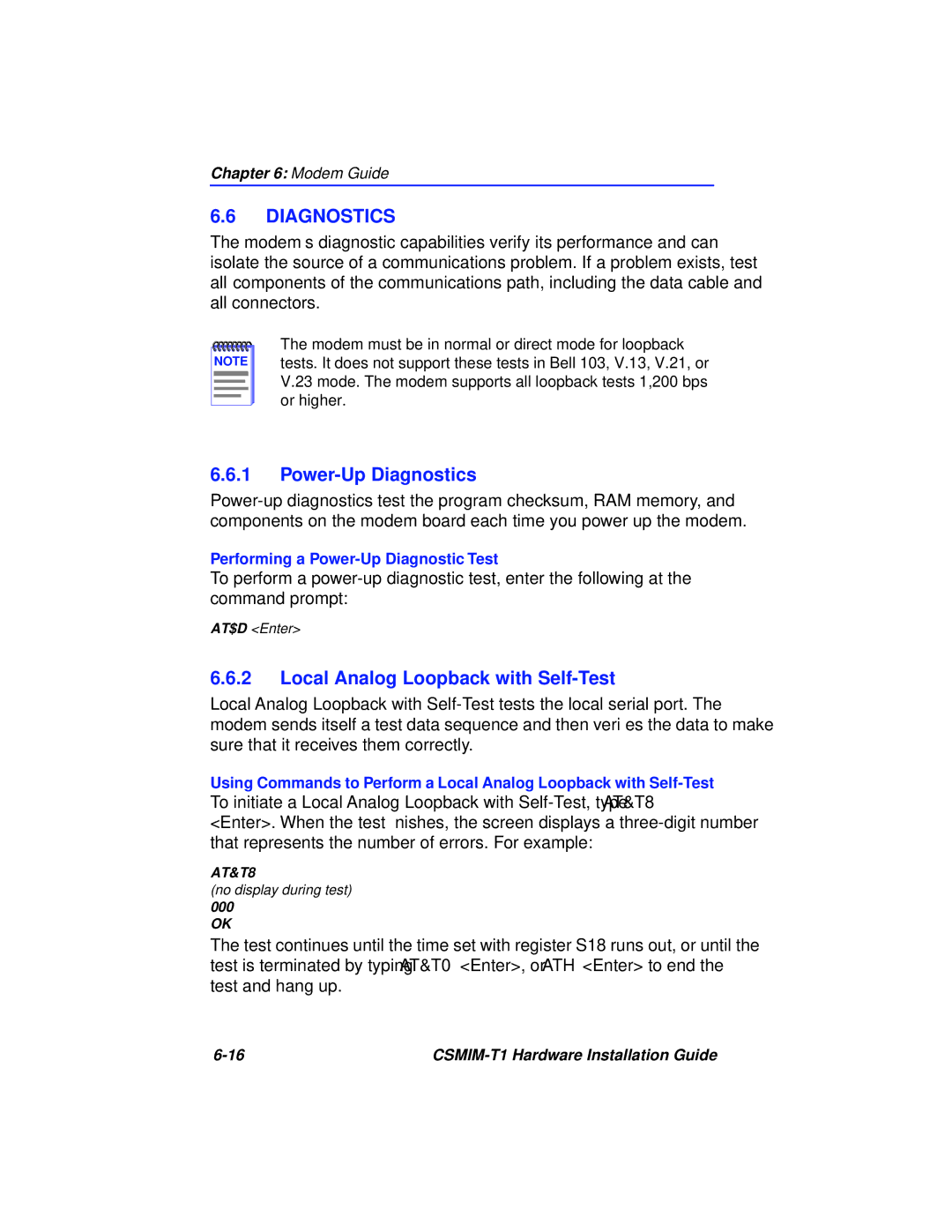 Cabletron Systems CSMIM-T1 manual Power-Up Diagnostics, Local Analog Loopback with Self-Test 