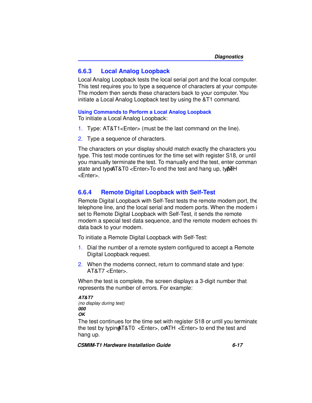 Cabletron Systems CSMIM-T1 manual Local Analog Loopback, Remote Digital Loopback with Self-Test 