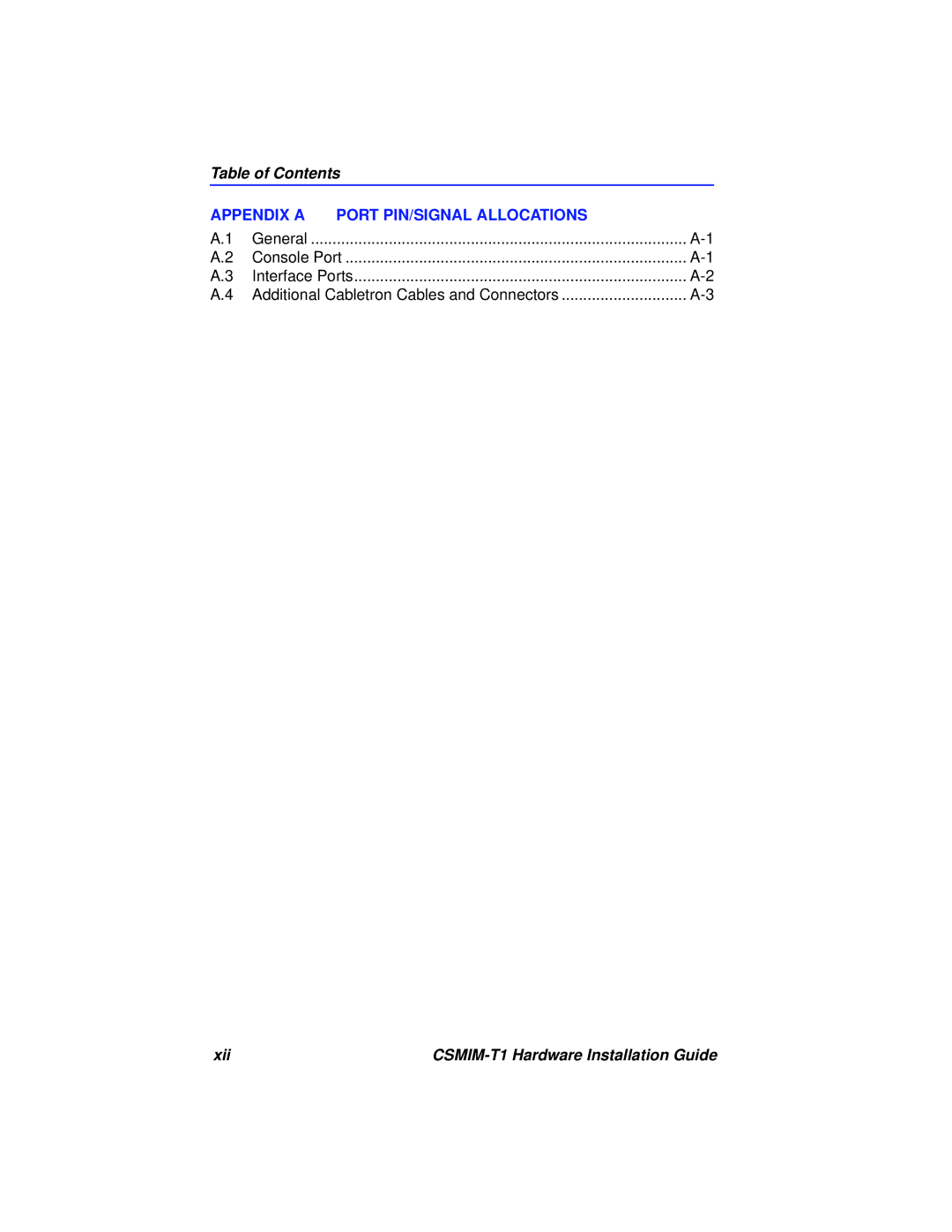 Cabletron Systems manual Xii CSMIM-T1 Hardware Installation Guide 