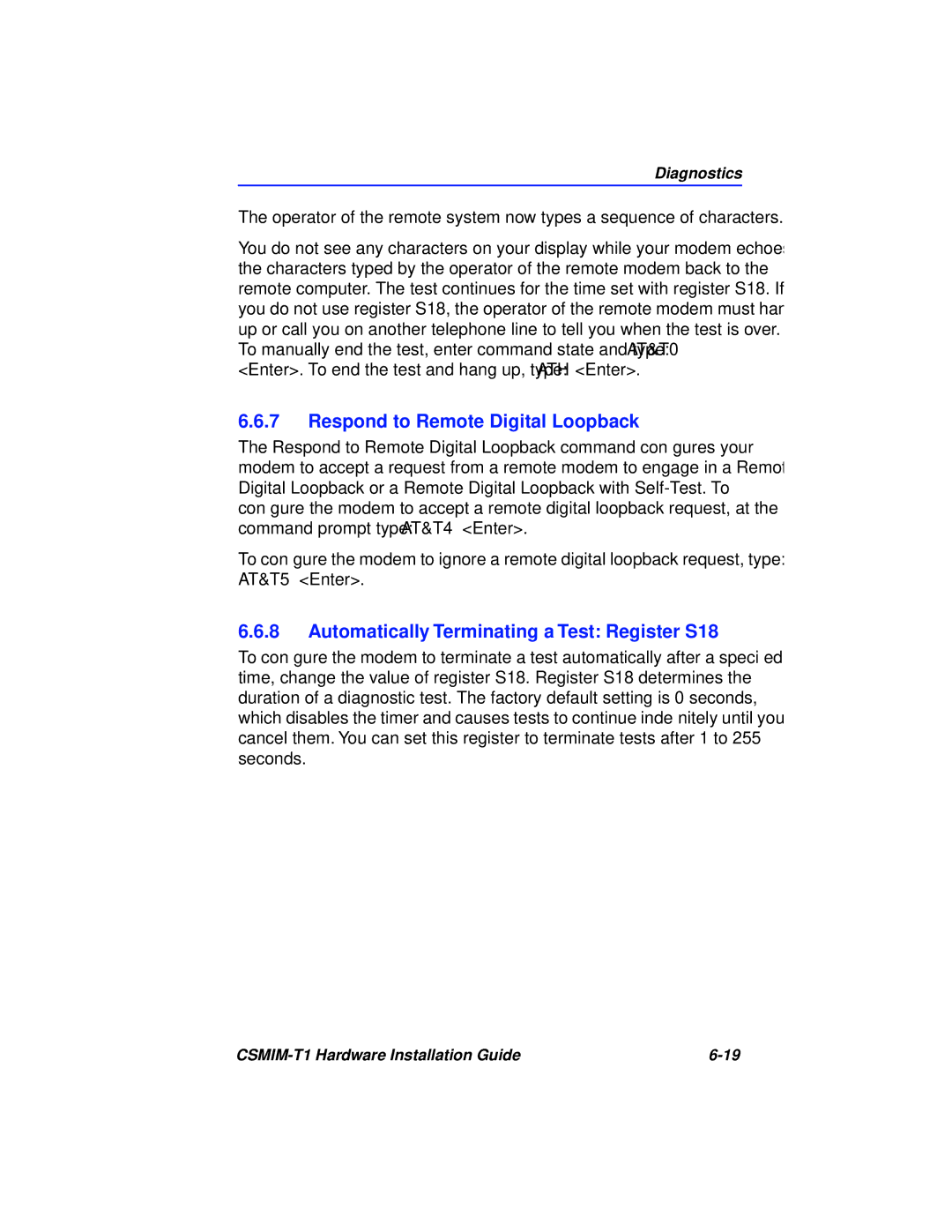 Cabletron Systems CSMIM-T1 manual Respond to Remote Digital Loopback, Automatically Terminating a Test Register S18 