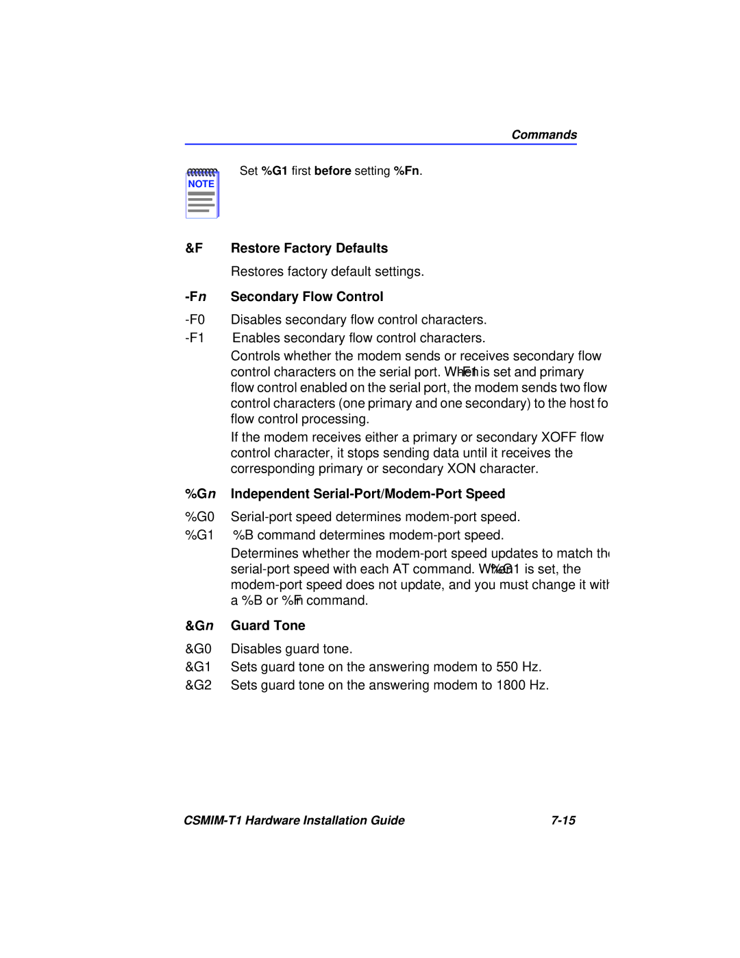 Cabletron Systems CSMIM-T1 Restore Factory Defaults, Secondary Flow Control, Independent Serial-Port/Modem-Port Speed 