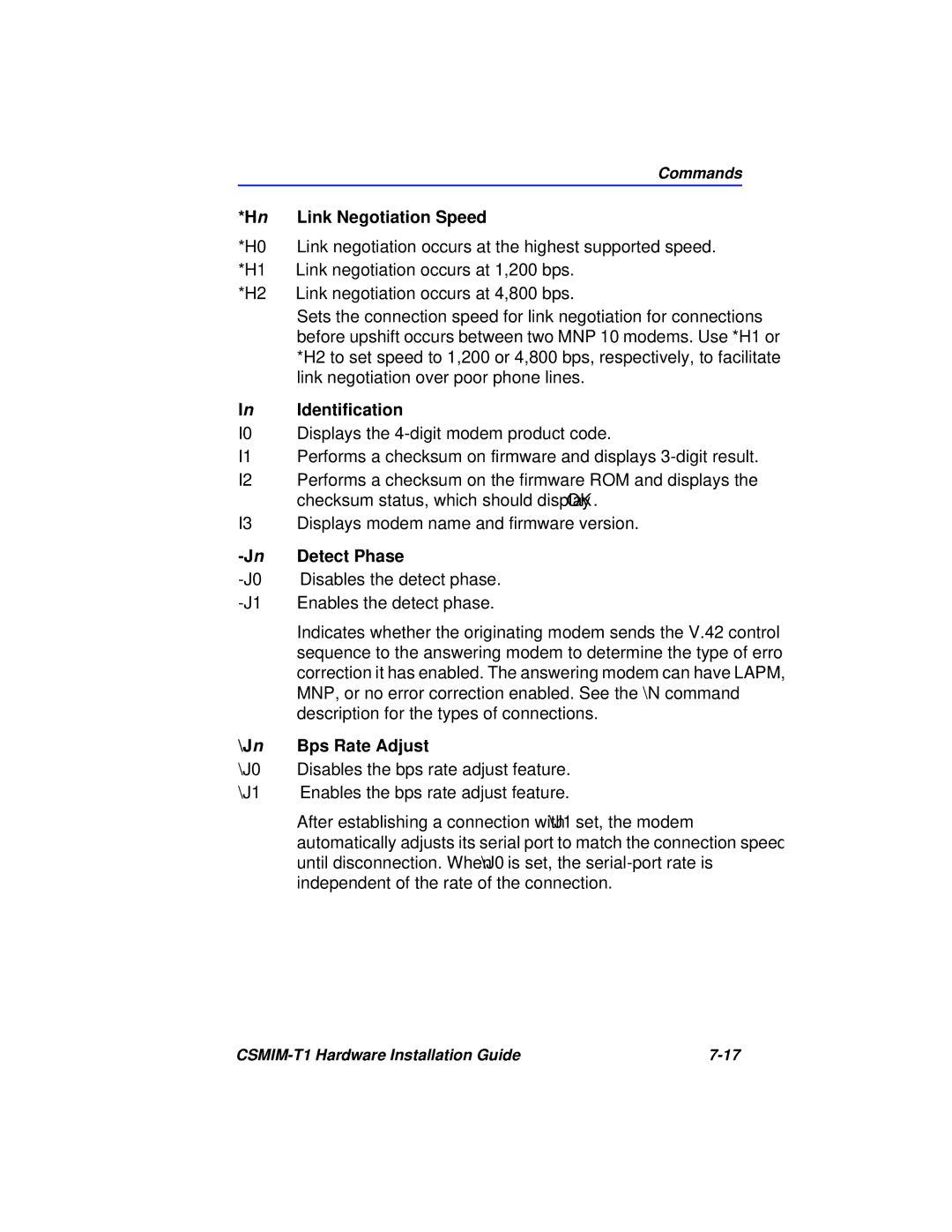 Cabletron Systems CSMIM-T1 manual Link Negotiation Speed, Identification, Detect Phase, Jn Bps Rate Adjust, J0 