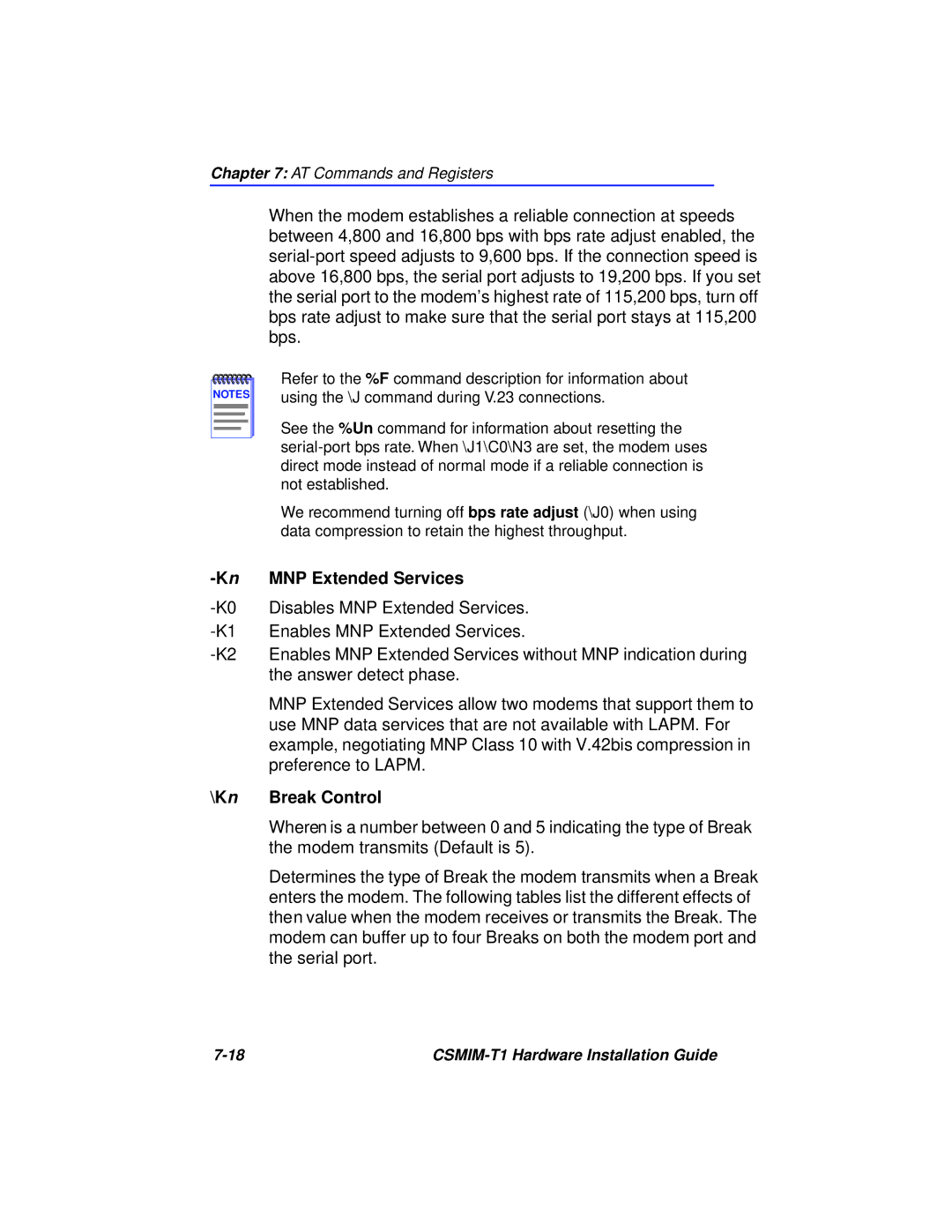 Cabletron Systems CSMIM-T1 manual KnMNP Extended Services, Kn Break Control 