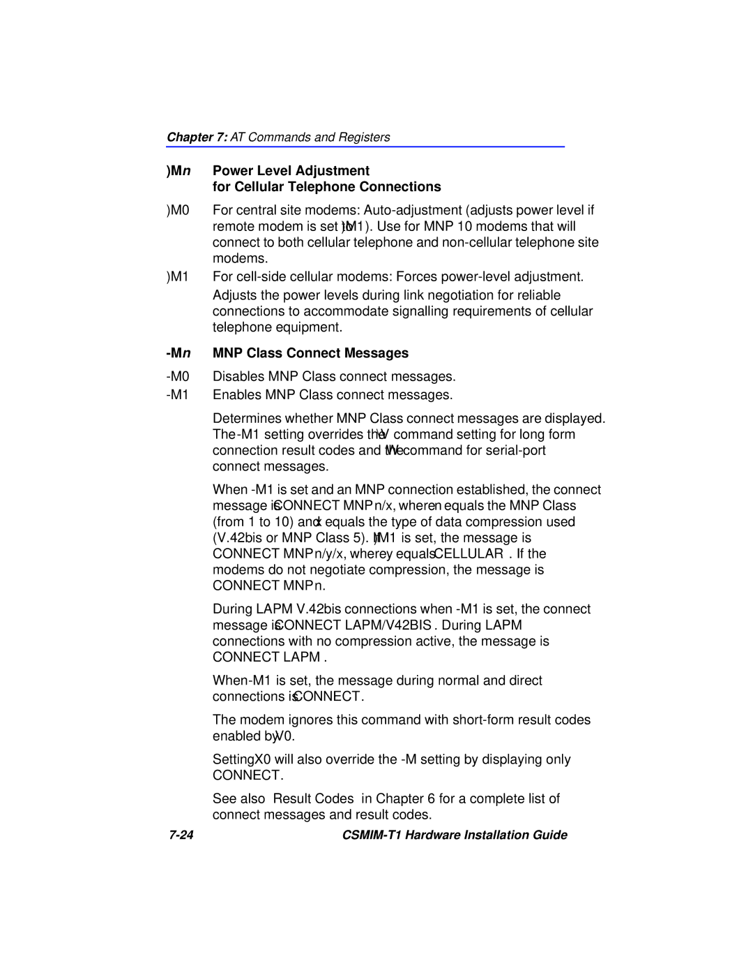 Cabletron Systems CSMIM-T1 Mn Power Level Adjustment For Cellular Telephone Connections, MnMNP Class Connect Messages 