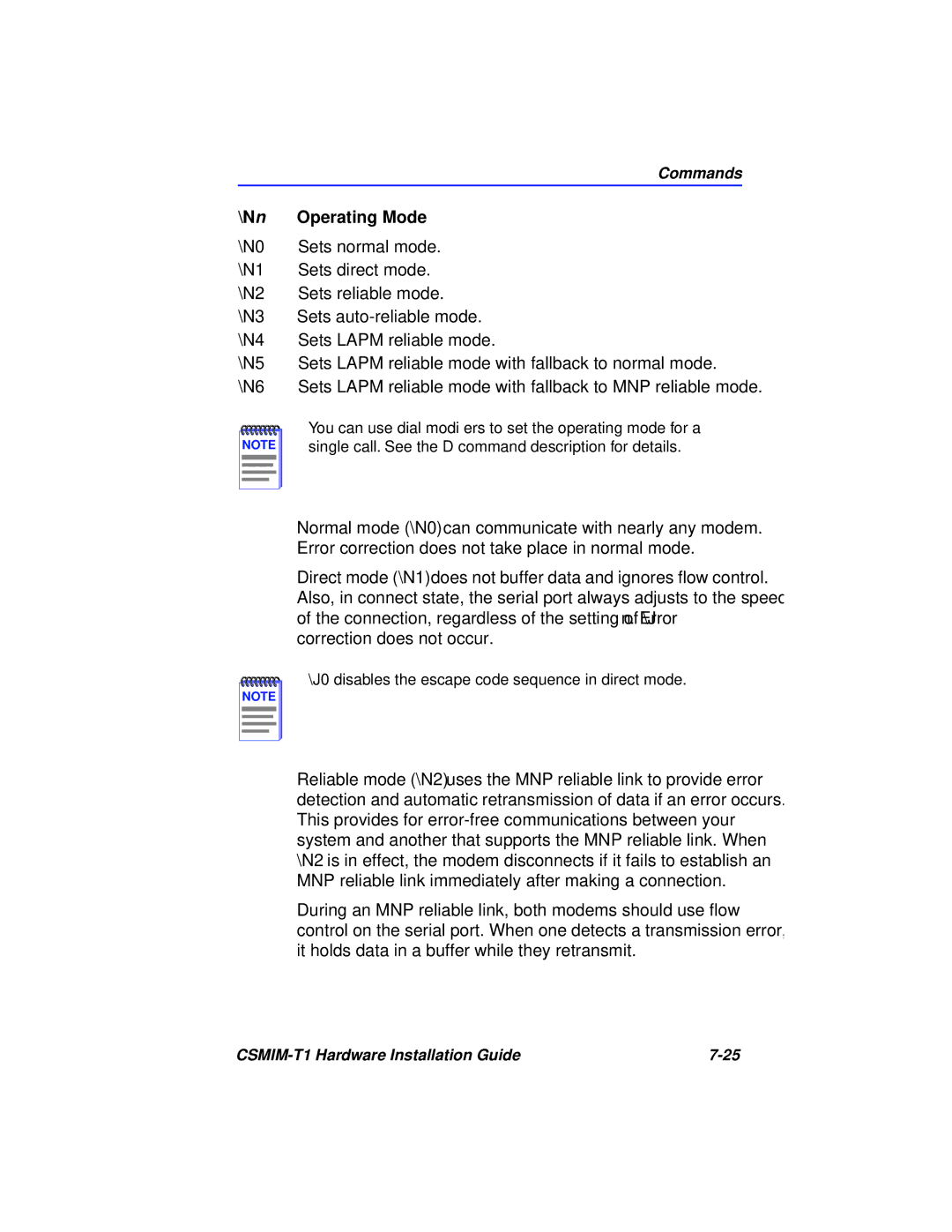 Cabletron Systems CSMIM-T1 manual N n Operating Mode, N3, Sets auto-reliable mode 