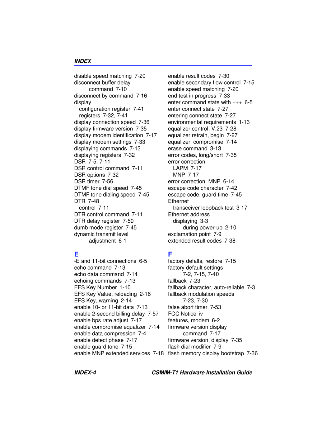 Cabletron Systems CSMIM-T1 manual INDEX-4 