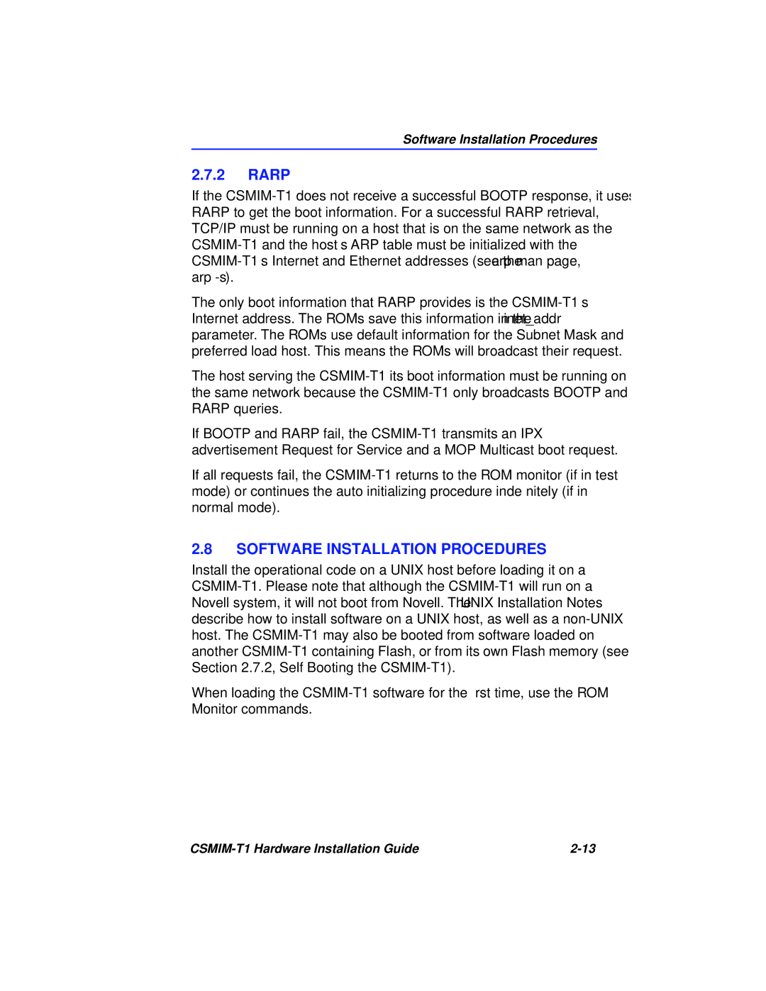 Cabletron Systems CSMIM-T1 manual Rarp, Software Installation Procedures 