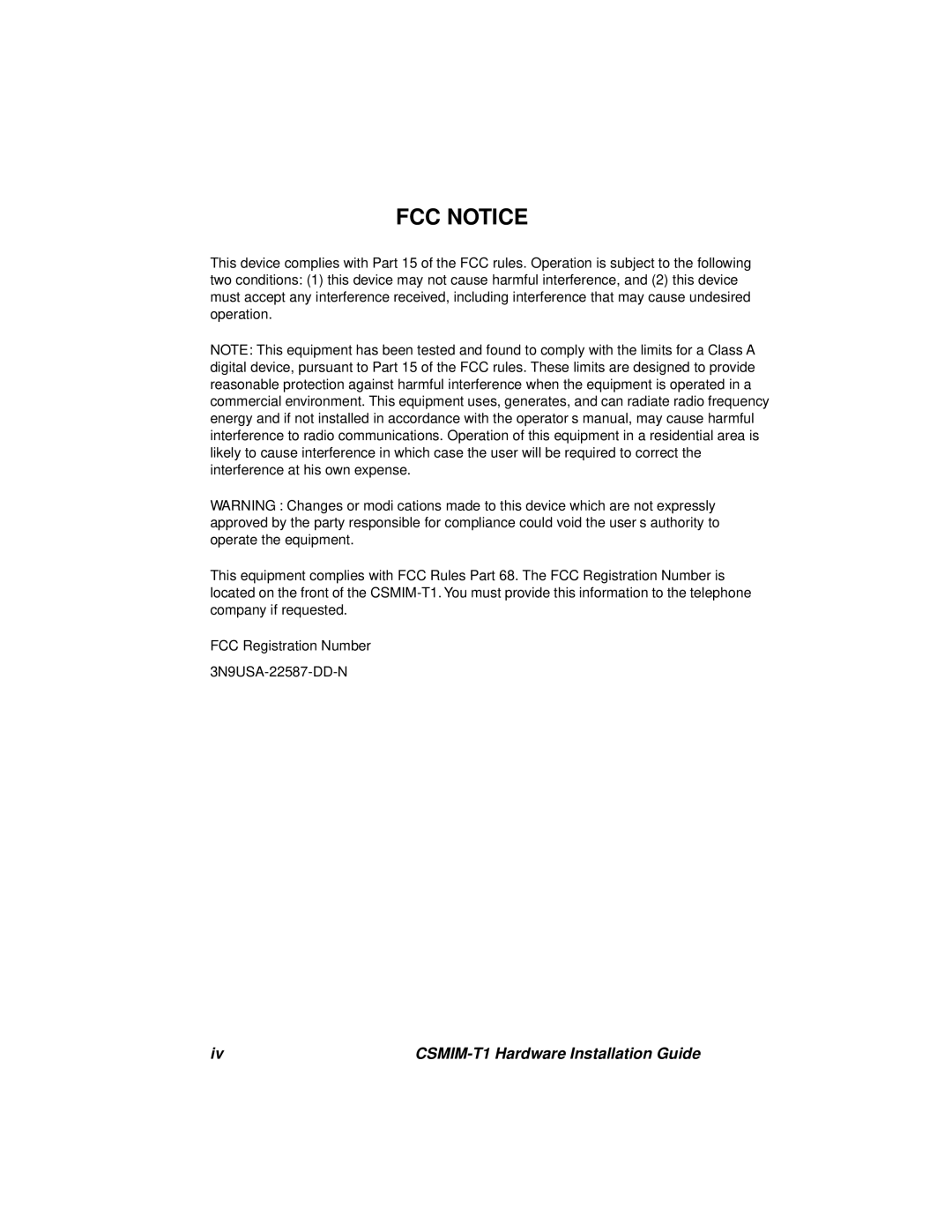 Cabletron Systems CSMIM-T1 manual FCC Notice 