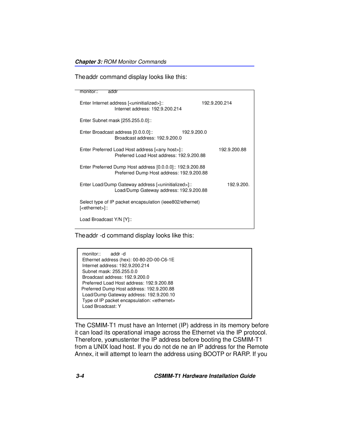 Cabletron Systems CSMIM-T1 manual Addr command display looks like this, Addr -dcommand display looks like this 