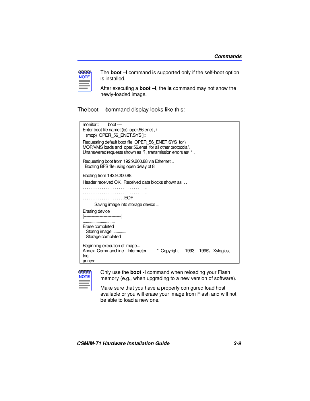 Cabletron Systems CSMIM-T1 manual Boot -lcommand display looks like this 