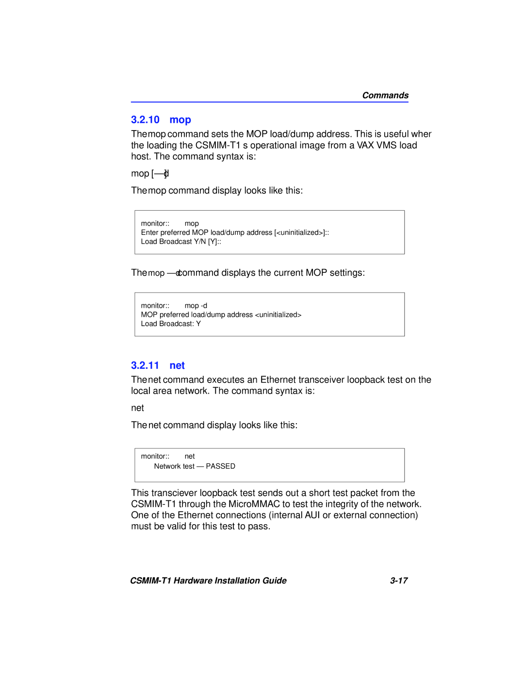 Cabletron Systems CSMIM-T1 manual 10 mop, 11 net, Mop -d, Net 